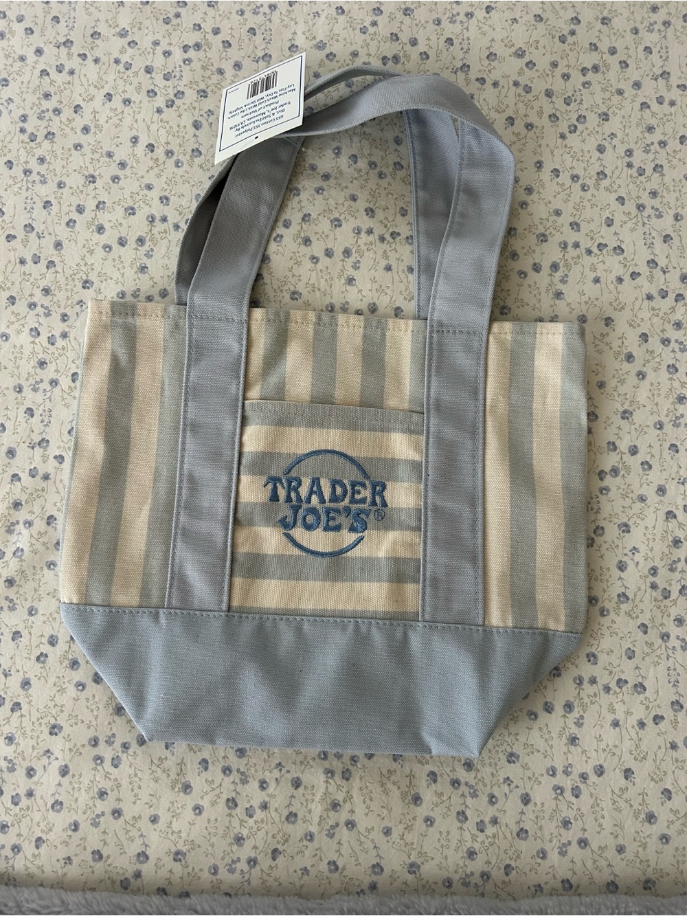 Trader Joe's Striped Mini Tote Bag in Beige and Light Gray